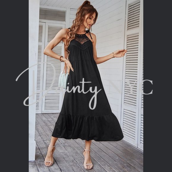 Delicate Crochet Bow Strap Ruffle Tier Dress - Picture 4 of 8